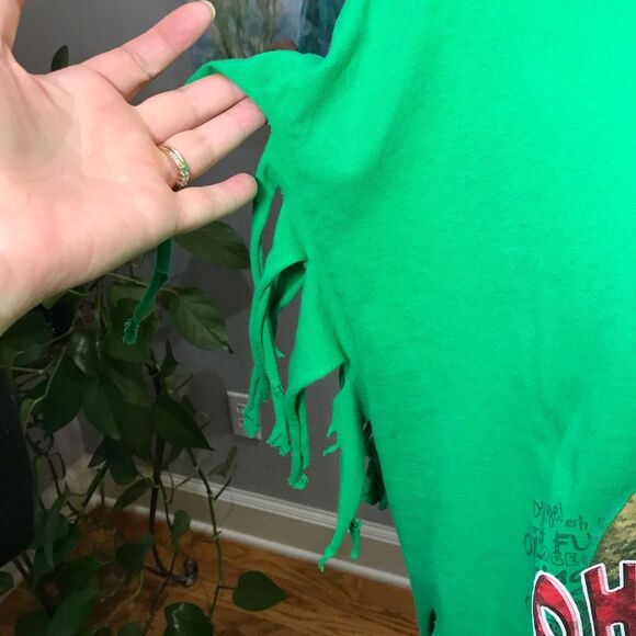 Christmas Story Oh Fudge Ralphie Upcycled Tee Fringe Green Sz XL - Picture 4 of 10